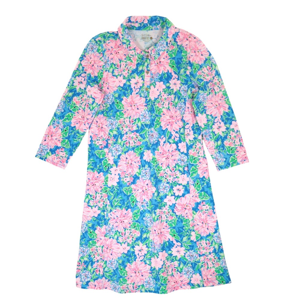 Lilly Pulitzer Luxletic Dress Long Sleeve UPF 50+ Floral Blue Pink Women L